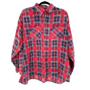 VTG Saugatuck Dry Goods Mens Plaid Flannel Button-Up Shirt Size XL Red/Blue